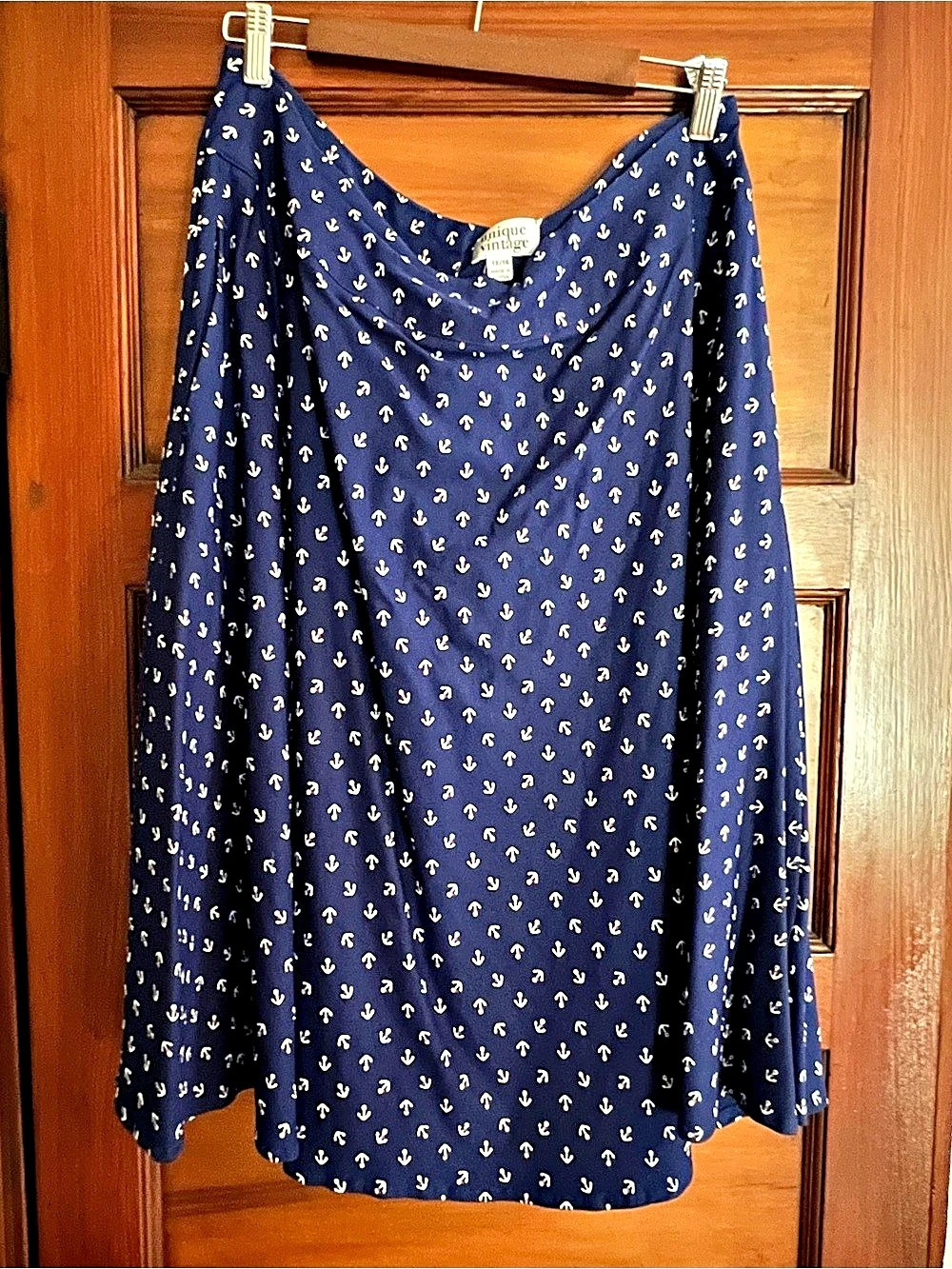 Unique Vintage Navy Anchor Print Swing Skirt 1X 16 Pockets Nautical